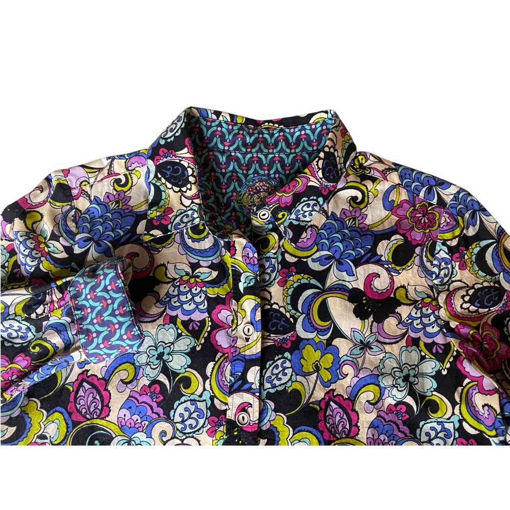 Robert Graham Womens Floral Paisley Button Down Shirt Roll Tab Sleeve Medium - Picture 5 of 8